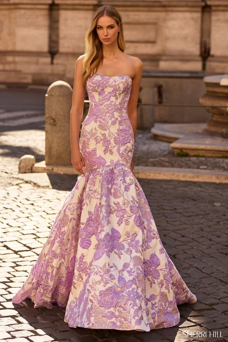 Celestine Floral Brocade Mermaid Gown Pink 1