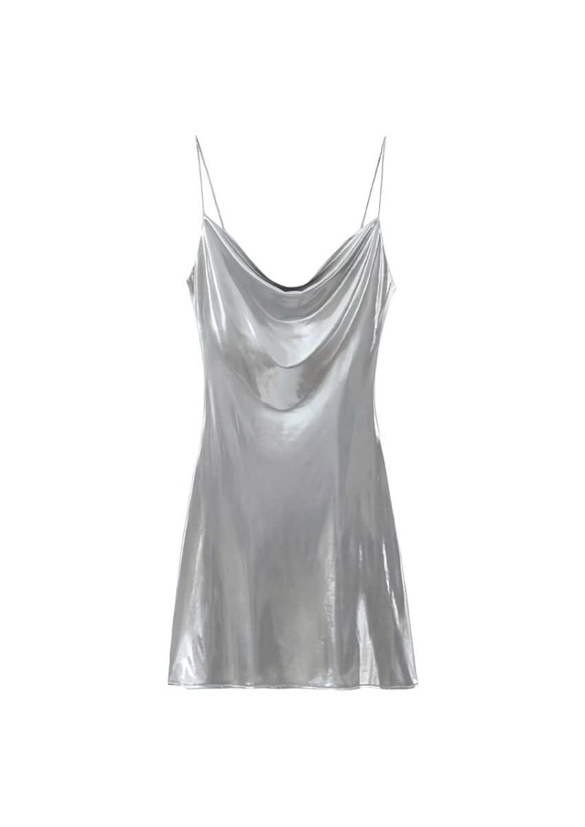 Margot Silver Satin Slip Dress Silver 1