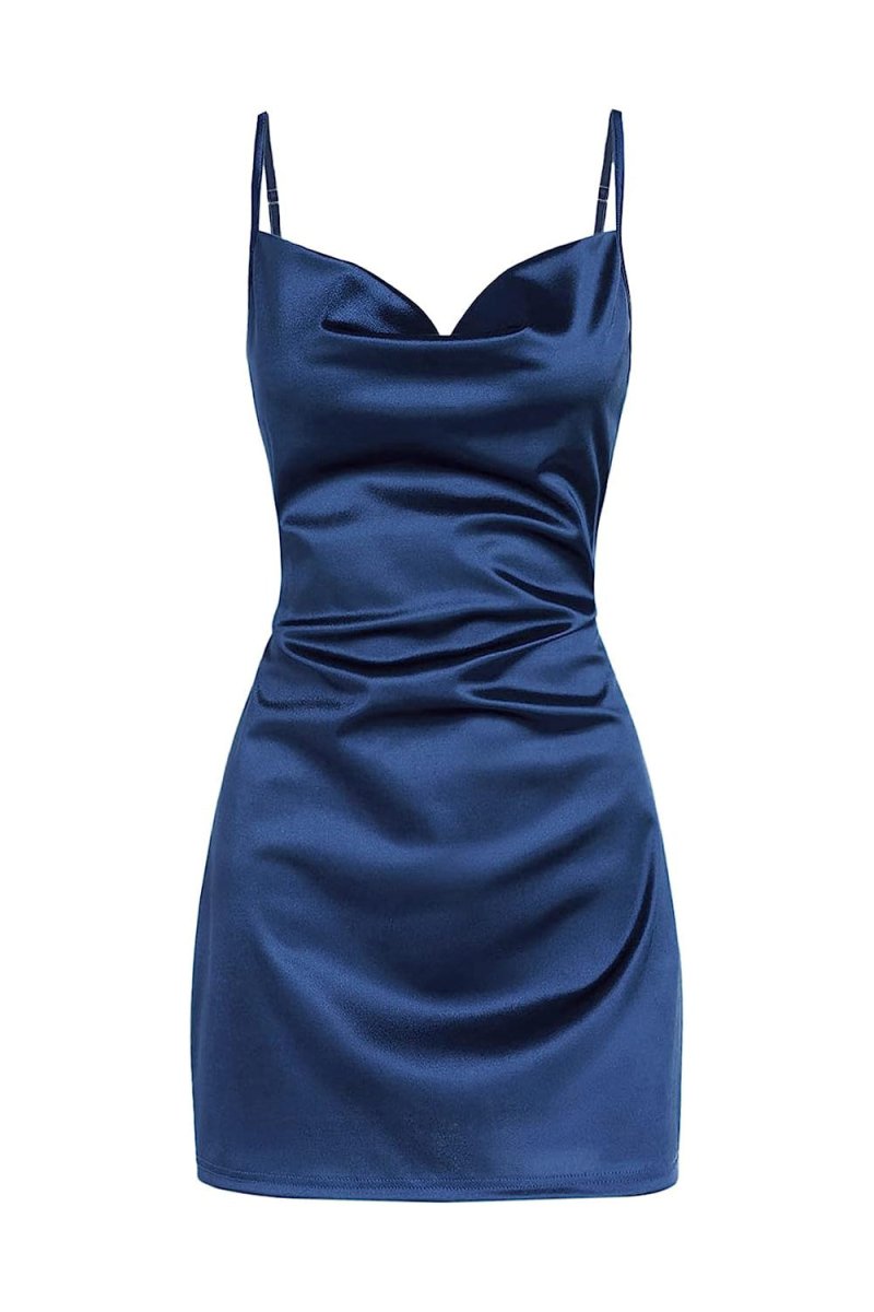 Galia Cowl Neck Satin Homecoming Dress Dusty Blue 4