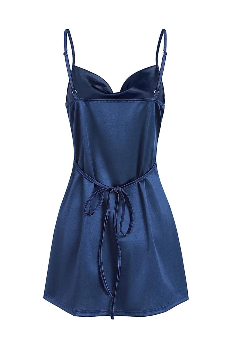 Galia Cowl Neck Satin Homecoming Dress Black 5