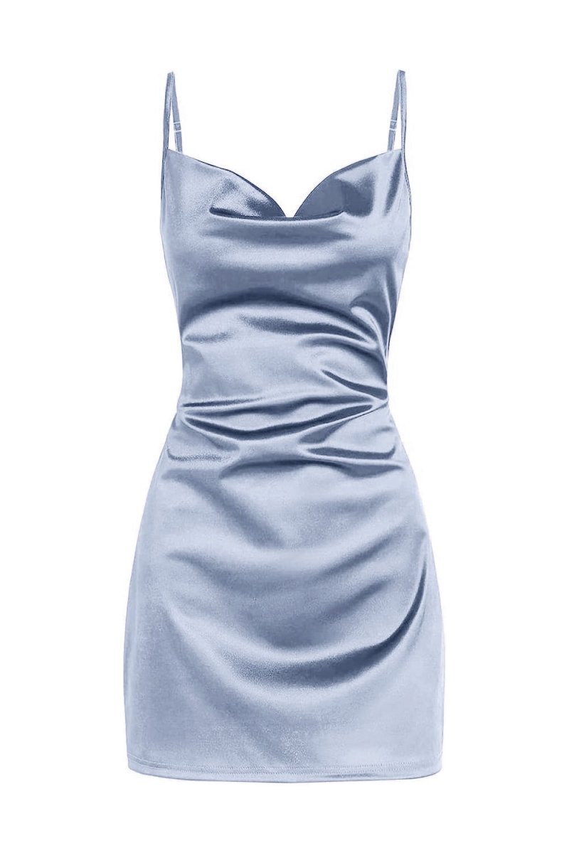 Galia Cowl Neck Satin Homecoming Dress Hot Pink 9