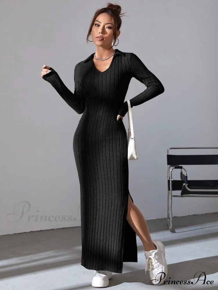 Saffron Ribbed Knit Dress Rust Brown 4