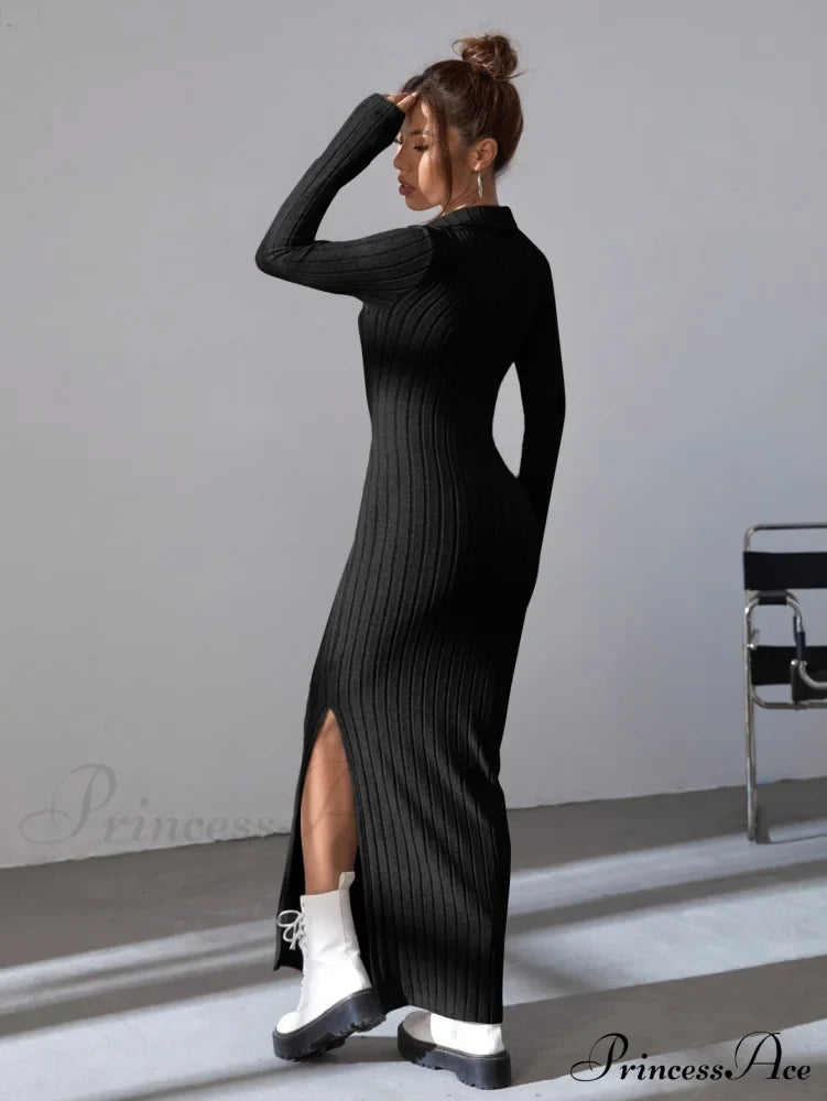 Saffron Ribbed Knit Dress Army Green 2