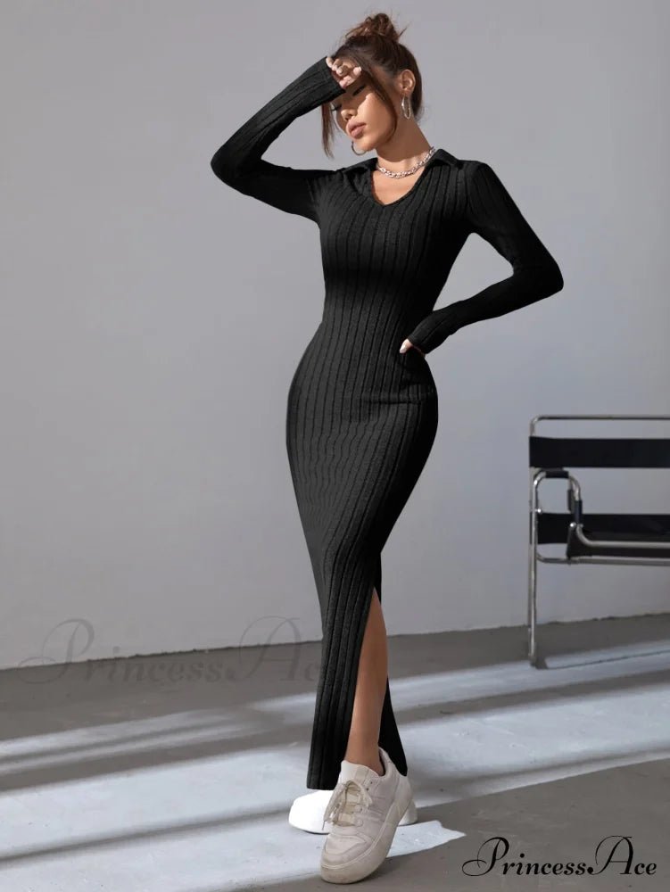 Saffron Ribbed Knit Dress Rust Brown 5