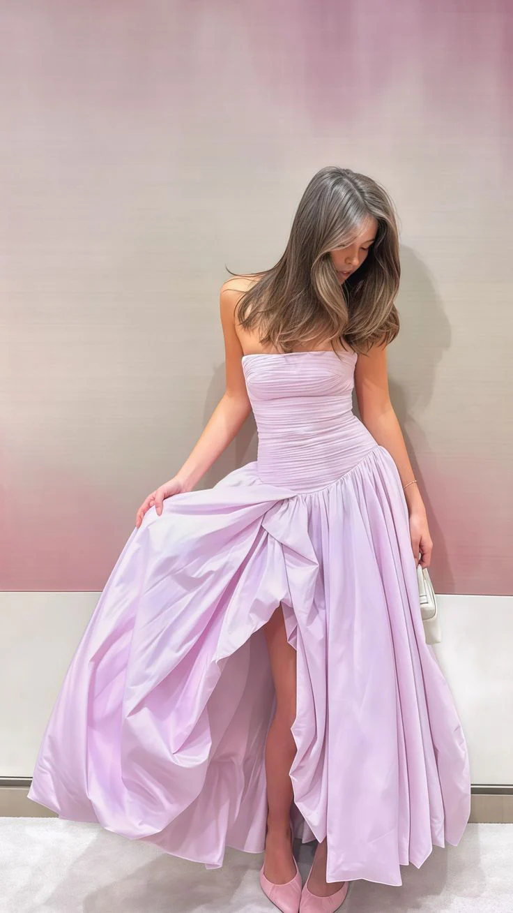 Evangeline Strapless A-Line Maxi Dress Lilac 5