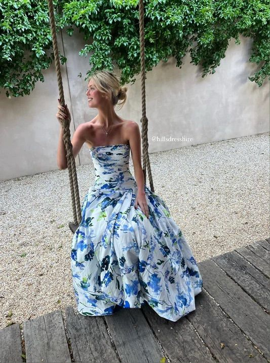 Arabella Floral Print Strapless Gown