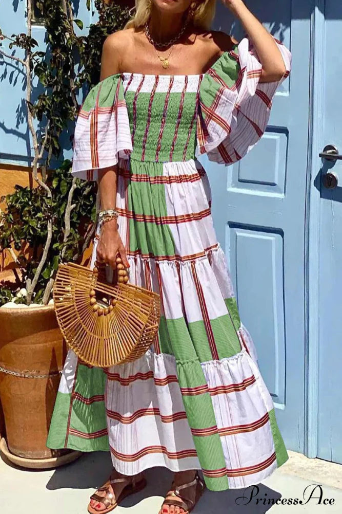 Celeste Striped Ruffle Tiered Dress Green 5