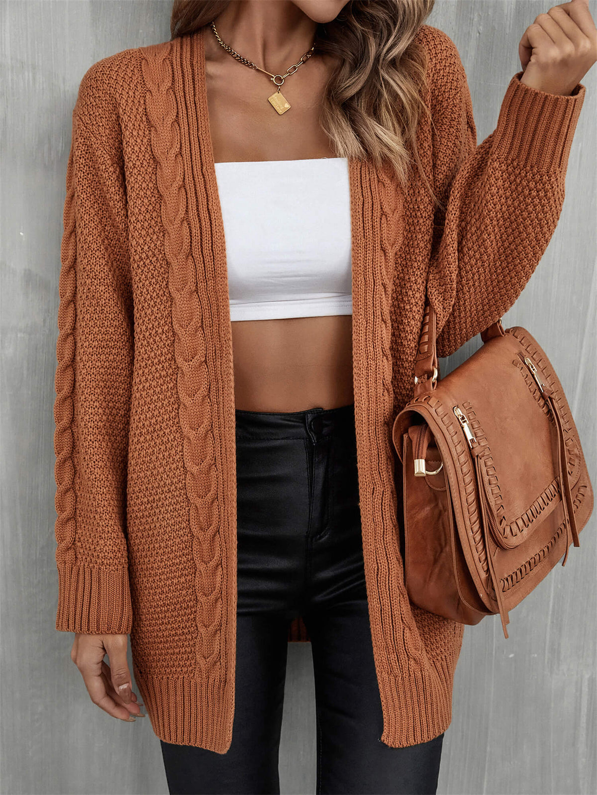 Ludlow Cable Knit Cardigan in Blush Tan 2