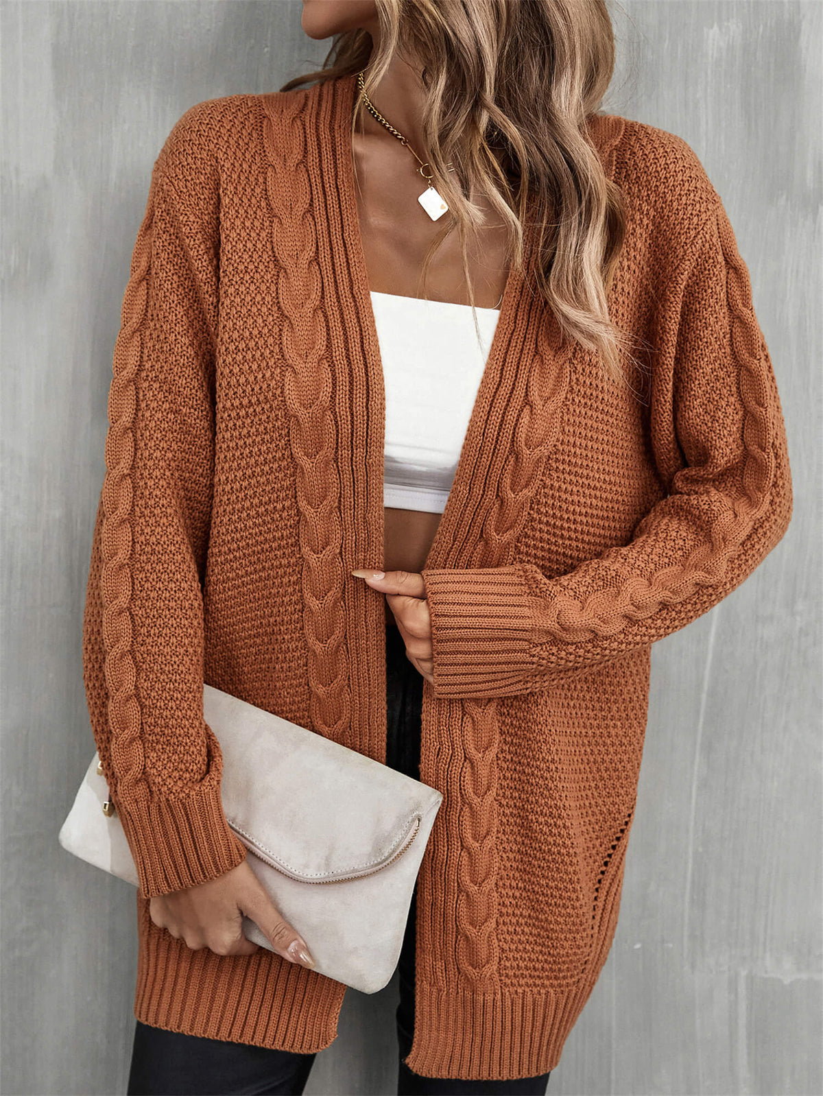 Ludlow Cable Knit Cardigan in Blush Tan 3