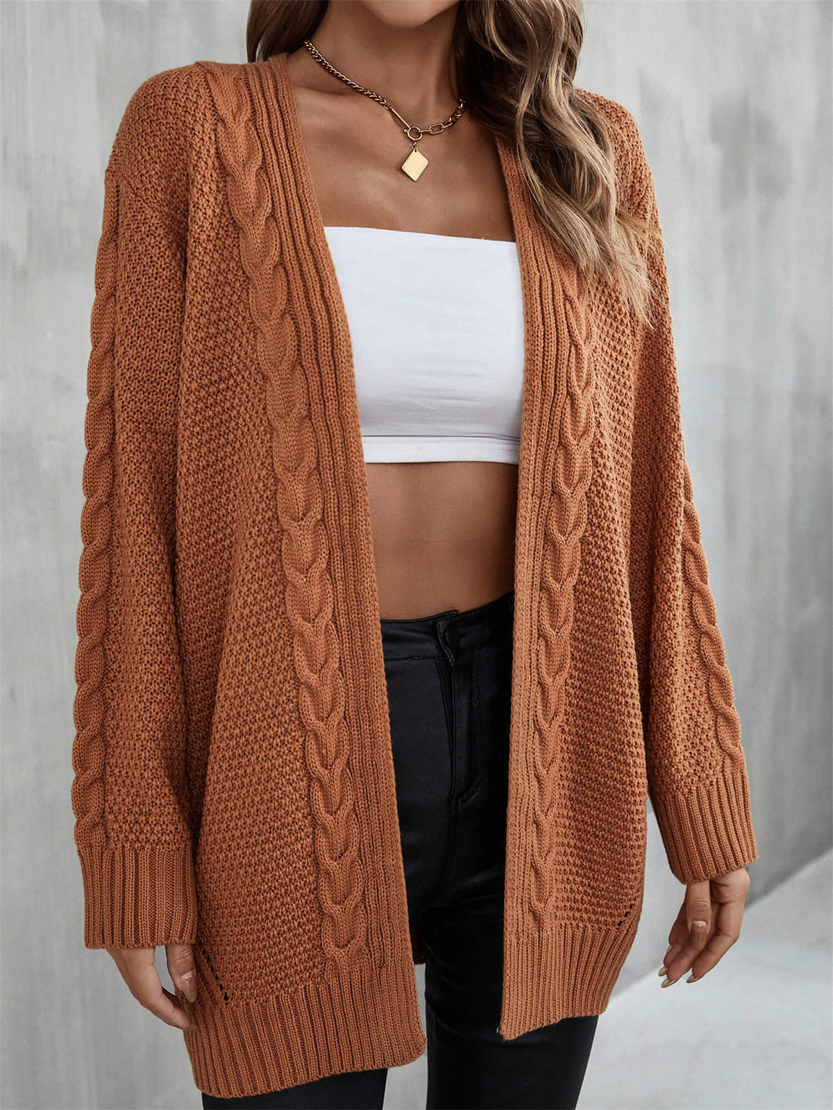 Ludlow Cable Knit Cardigan in Blush Tan 4