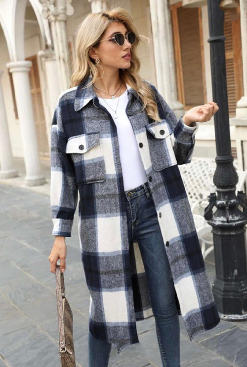 Margot Plaid Shacket in Navy Navy 1