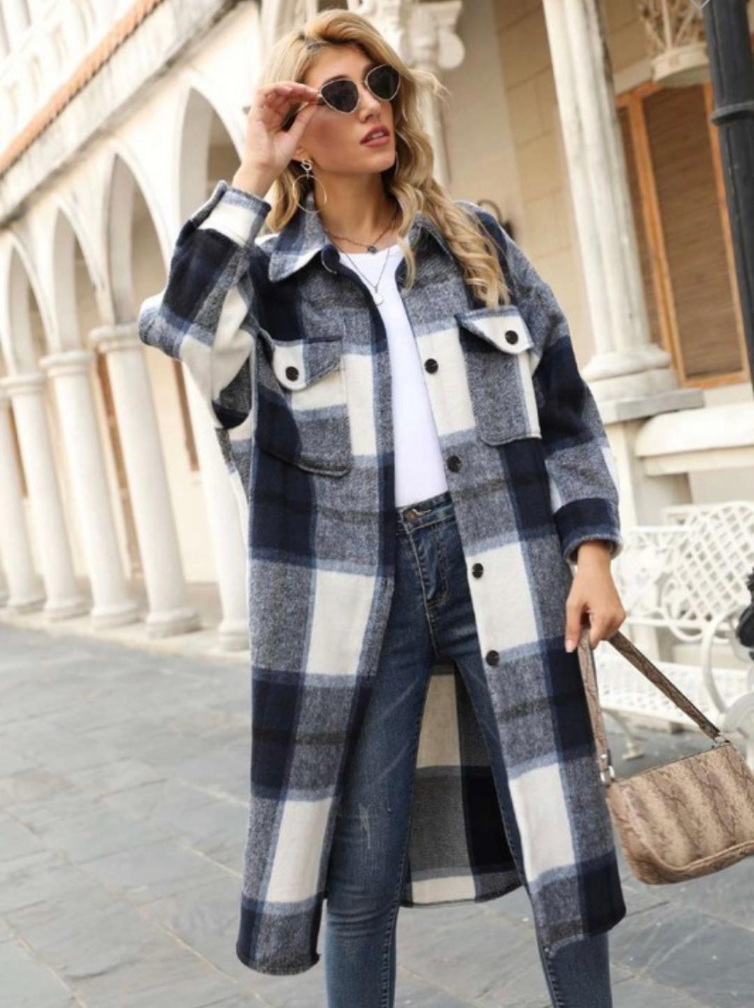 Margot Plaid Shacket in Navy Navy 2