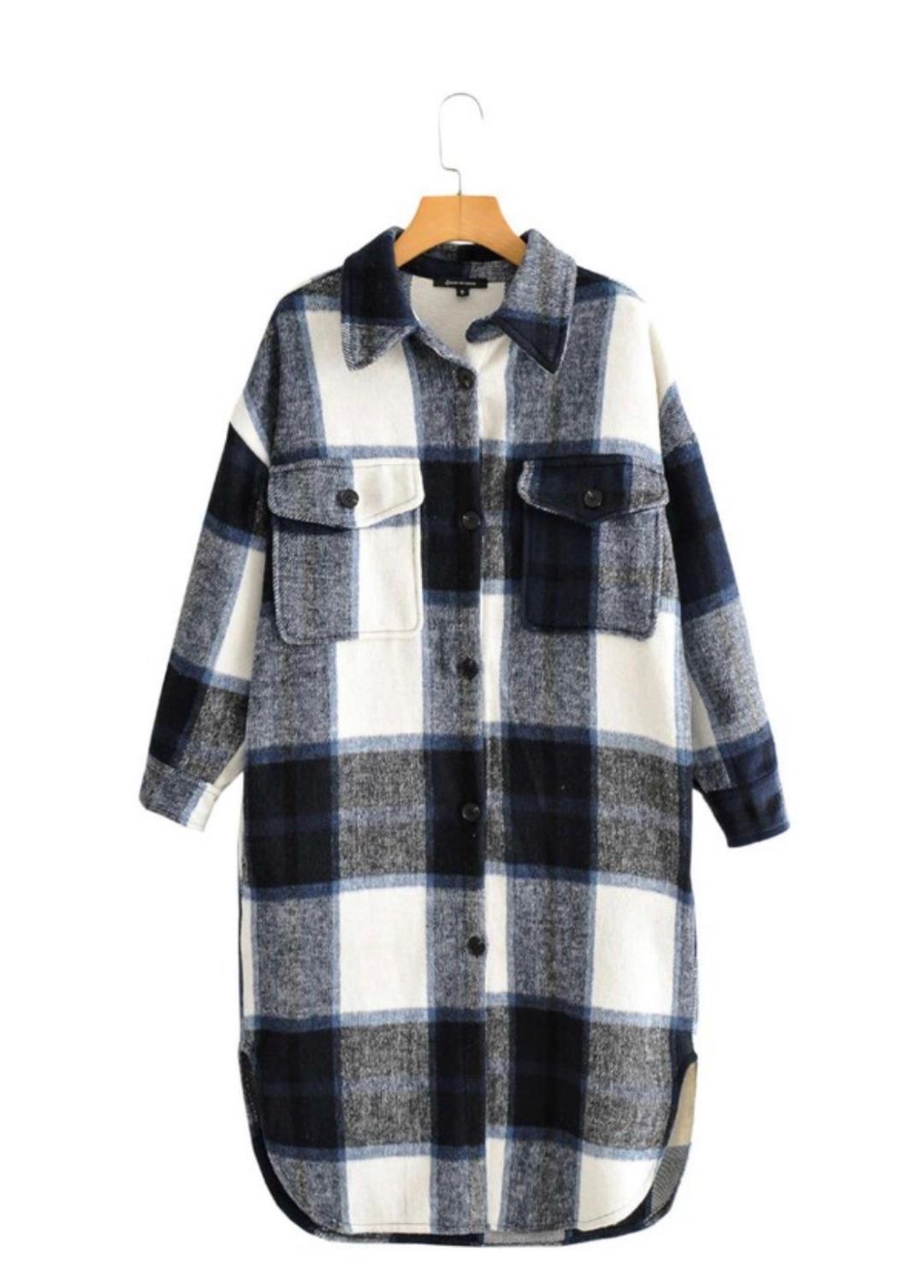 Margot Plaid Shacket in Navy Navy 4