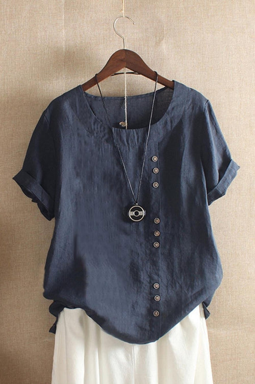 Margot Button-Front Blouse Navy 1