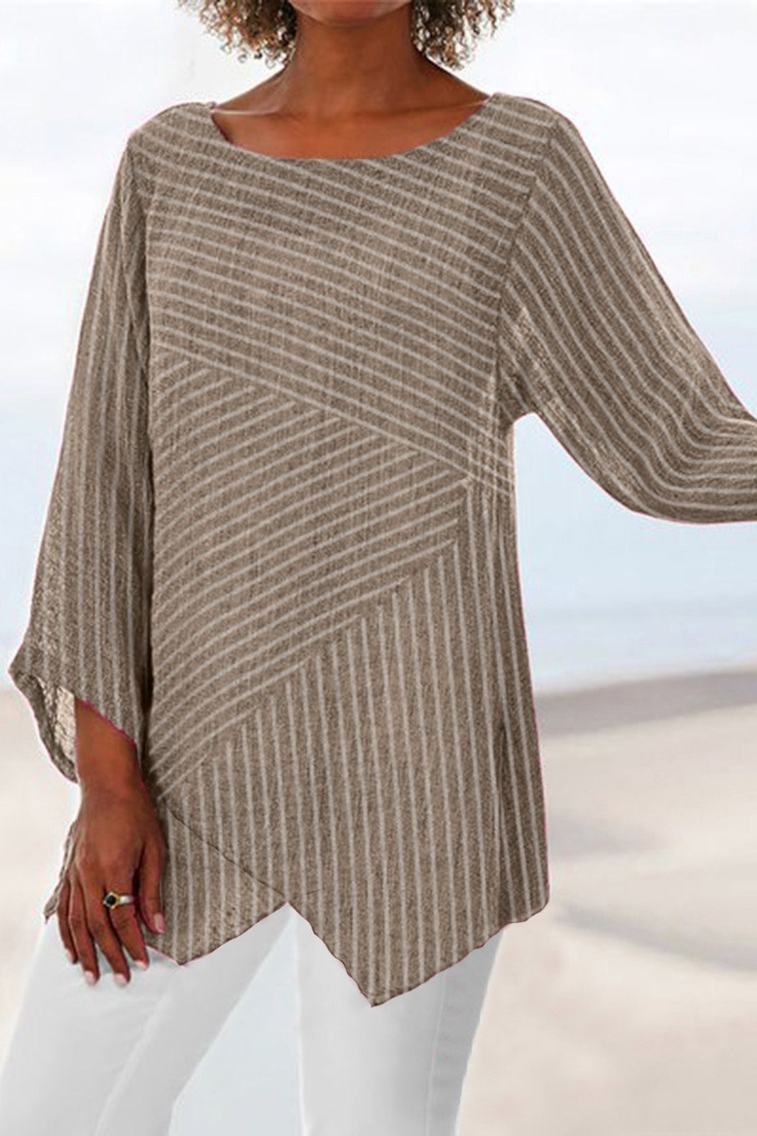 Colette Striped Crew Neck Blouse Gray 7