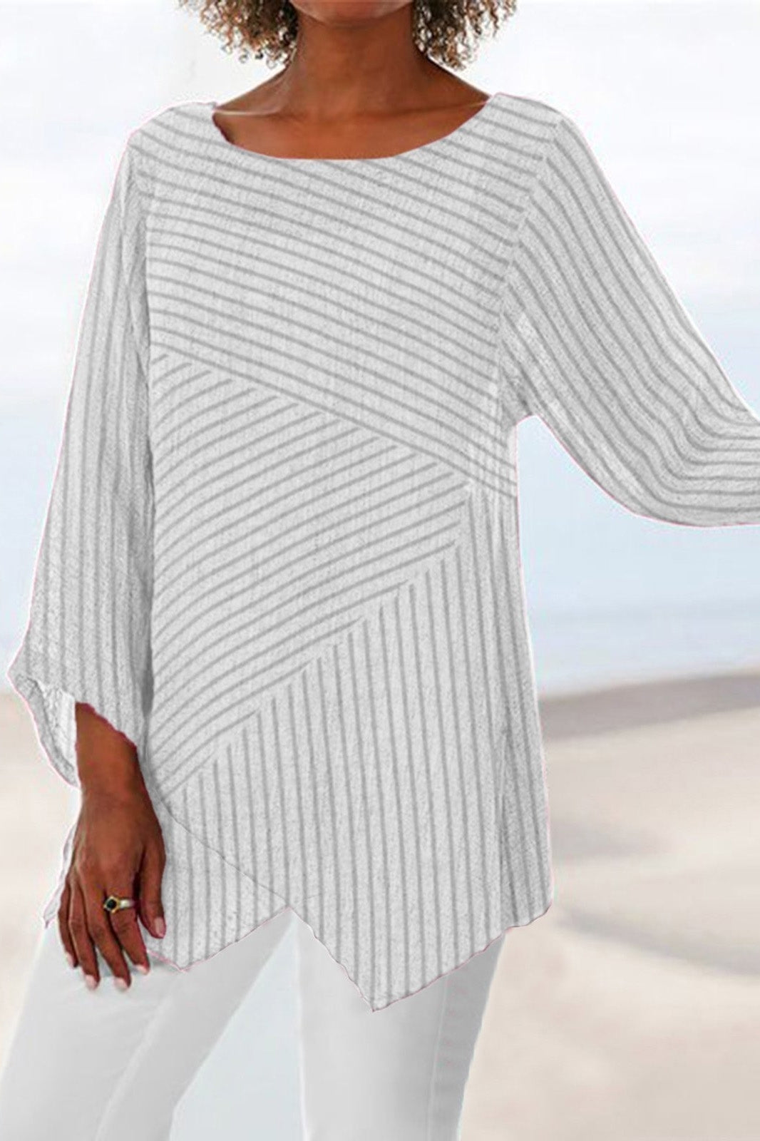 Colette Striped Crew Neck Blouse Purple 6