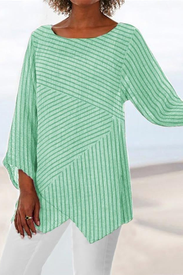 Colette Striped Crew Neck Blouse Green 4