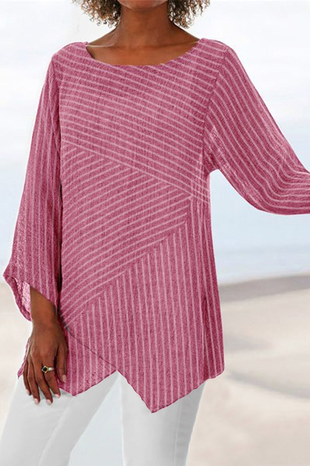 Colette Striped Crew Neck Blouse Light Blue 1