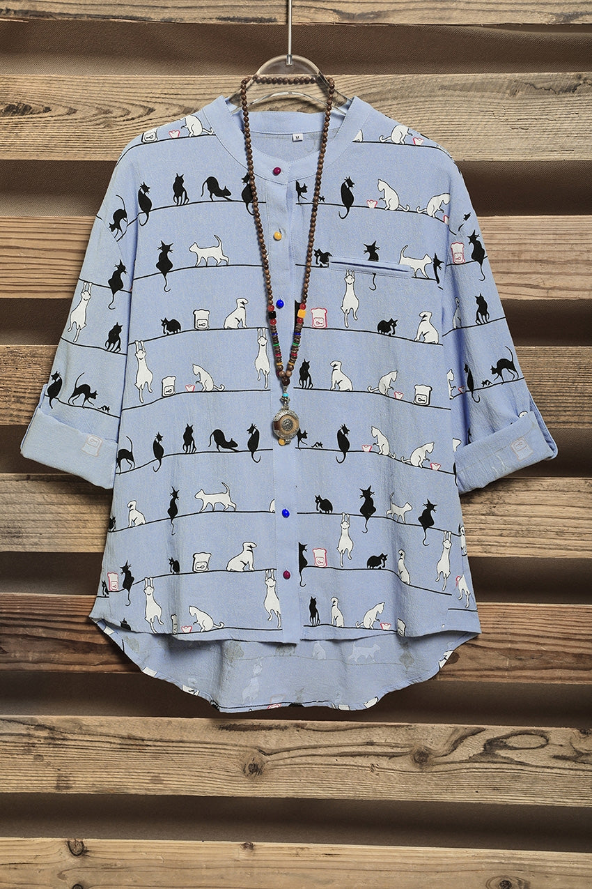 Margot Cat Print Shirt Dress Red 5
