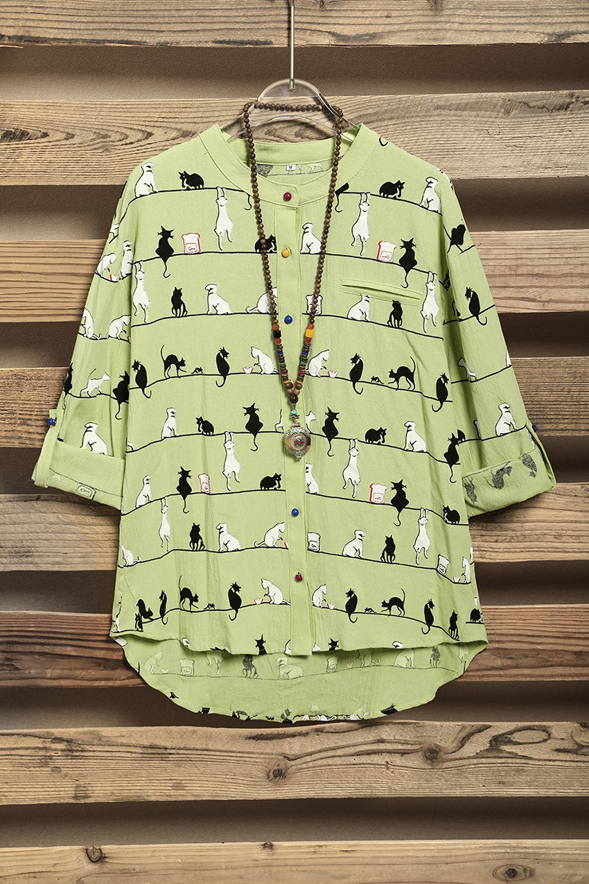 Margot Cat Print Shirt Dress Blue 6