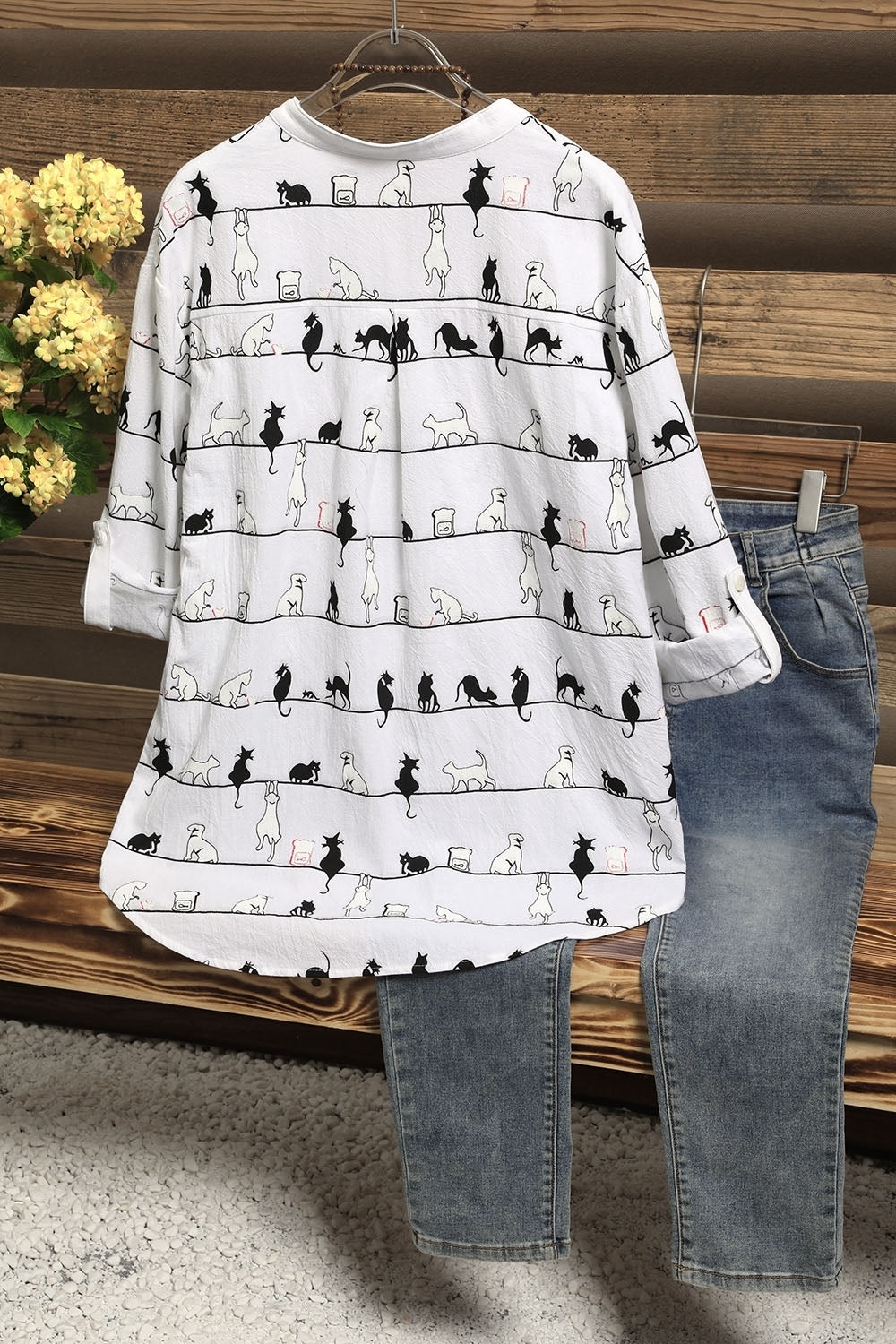 Margot Cat Print Shirt Dress Green 8