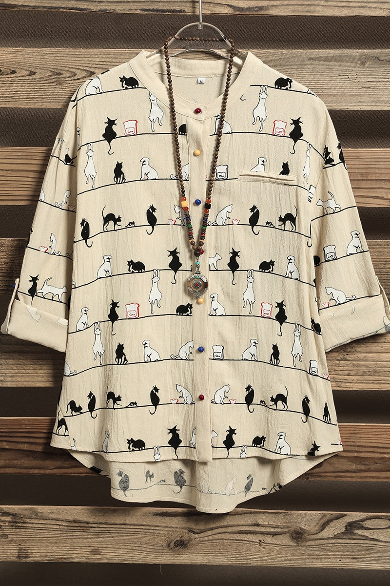 Margot Cat Print Shirt Dress Pink 2