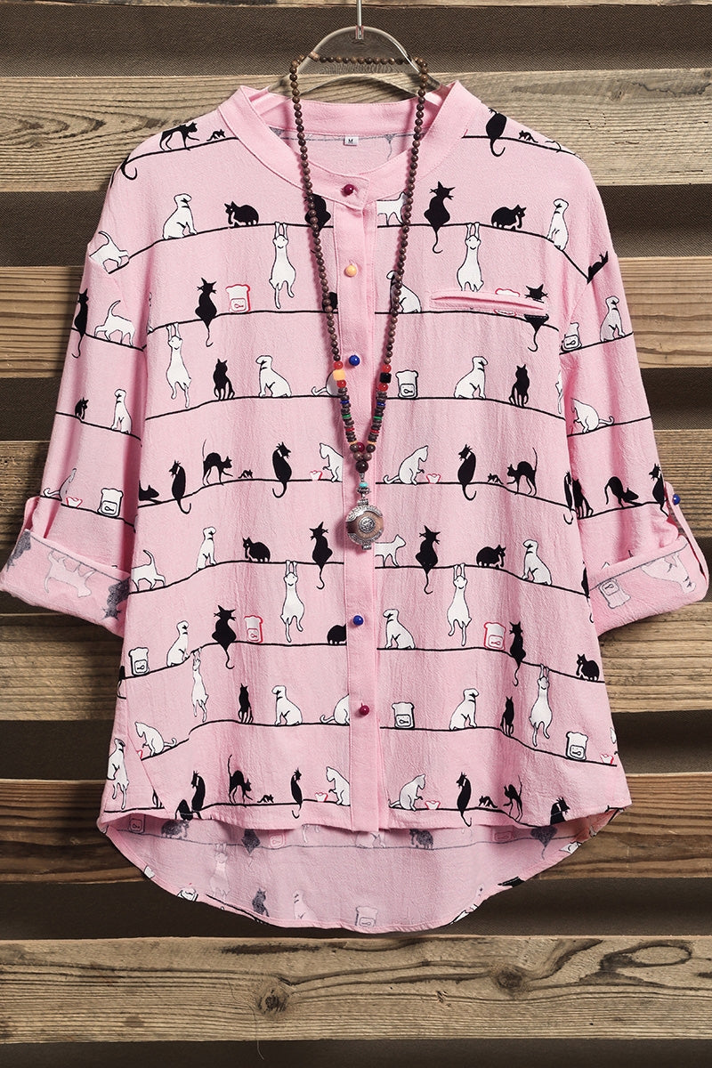 Margot Cat Print Shirt Dress Red 3