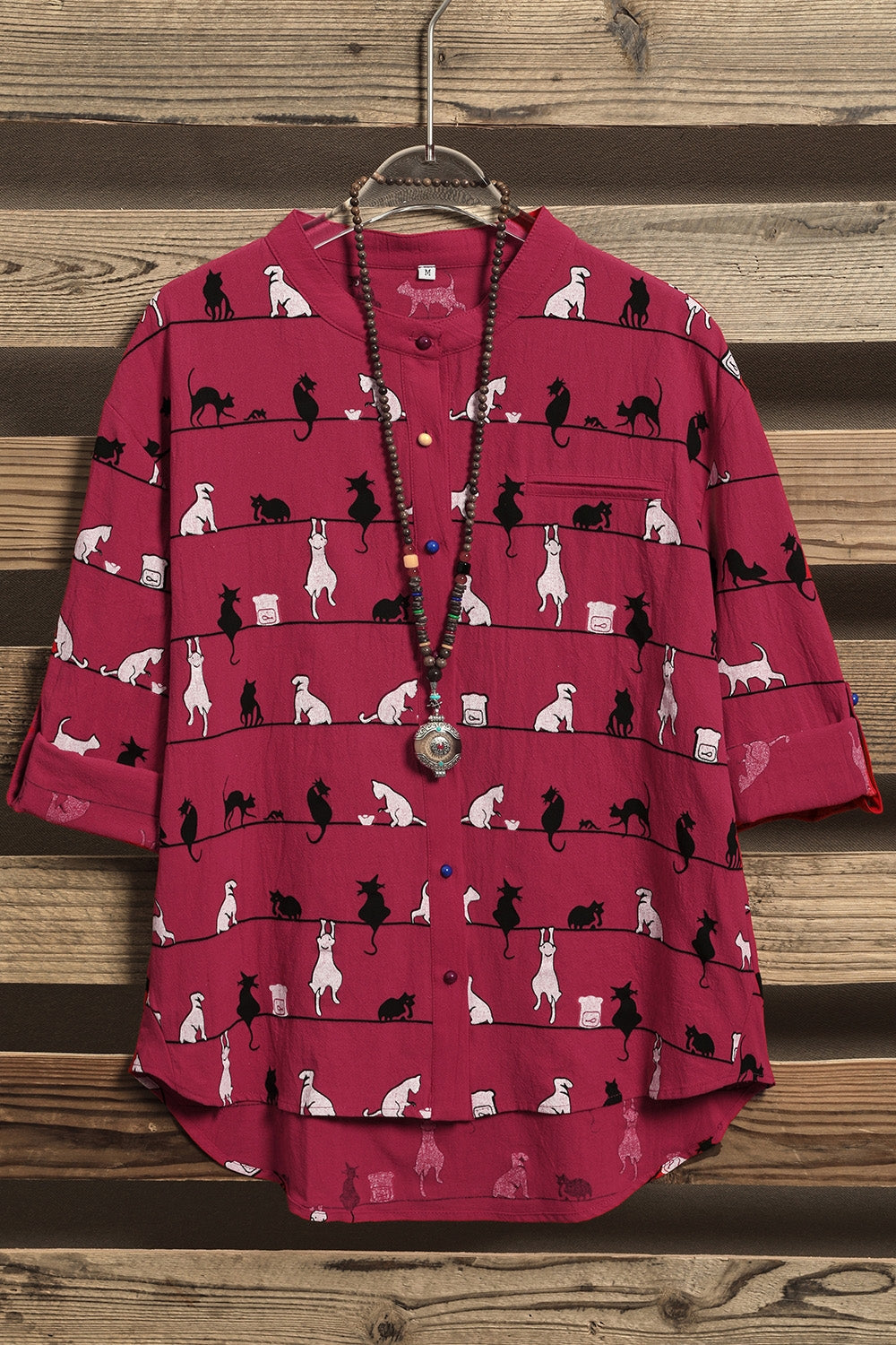 Margot Cat Print Shirt Dress Red 4