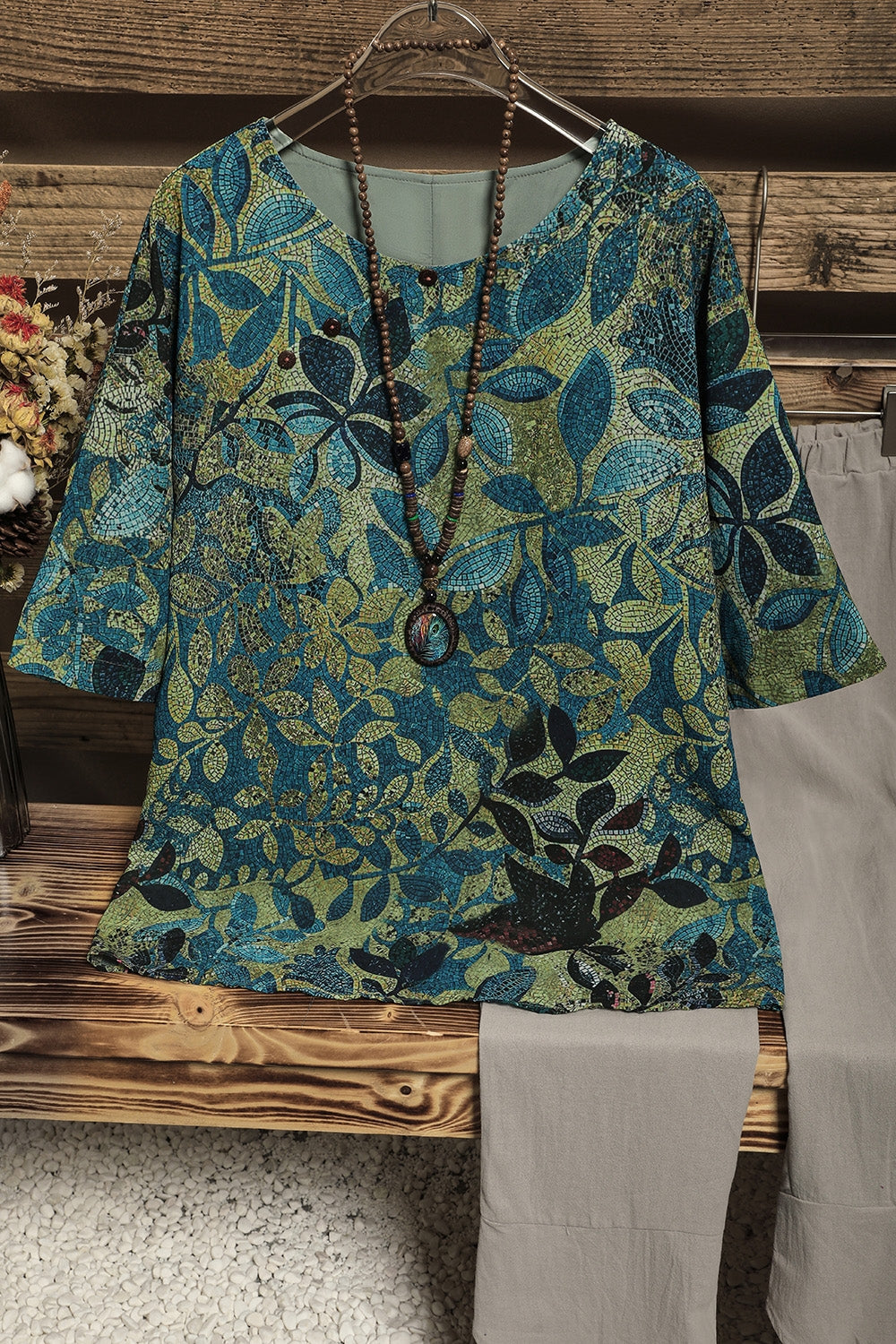 Ivy Round Neck Blouse Green 3