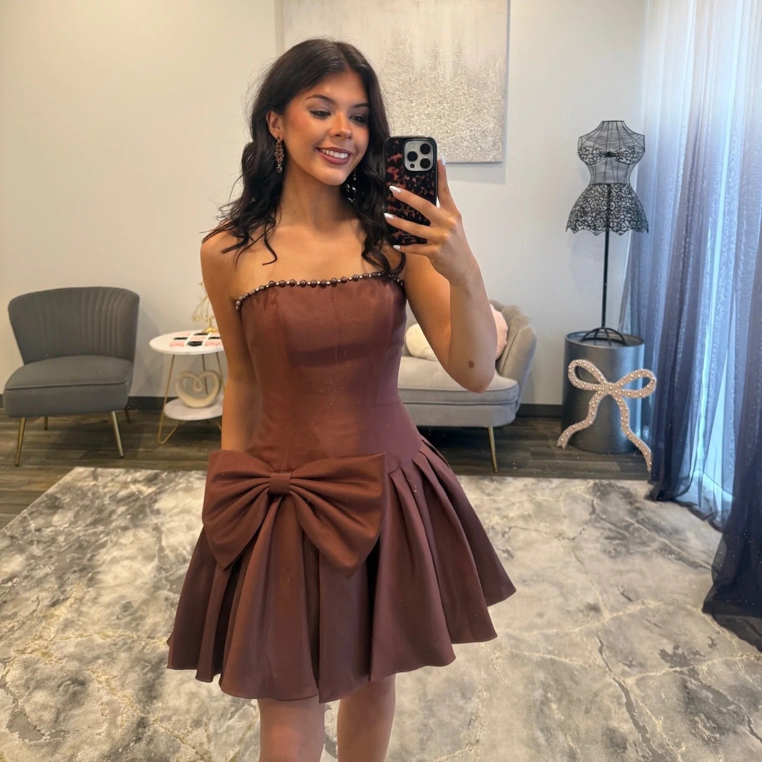 Arabella Strapless Mini Dress in Chocolate 3