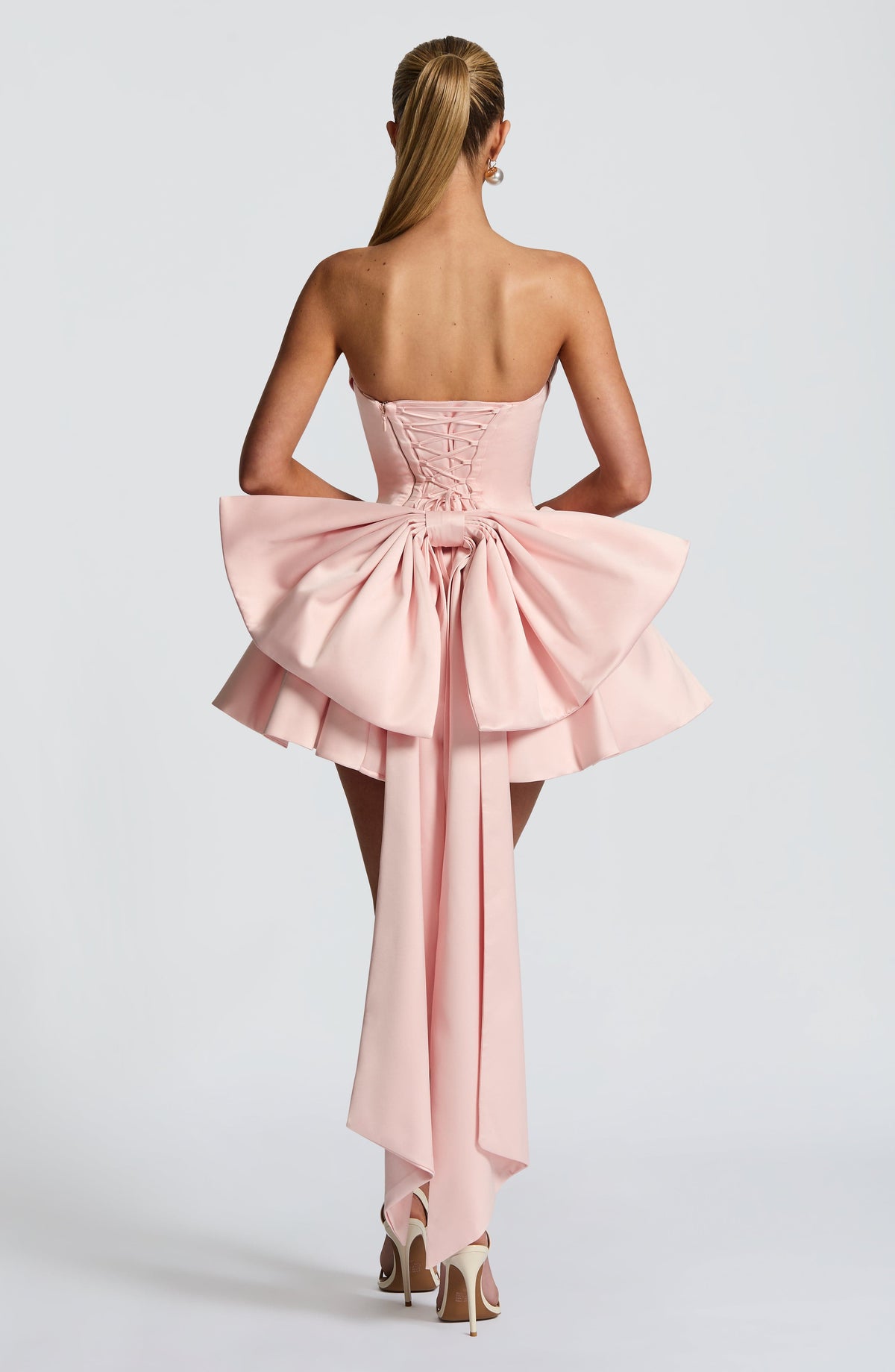 Trinity Satin Mini Dress in Ivory Blush 2