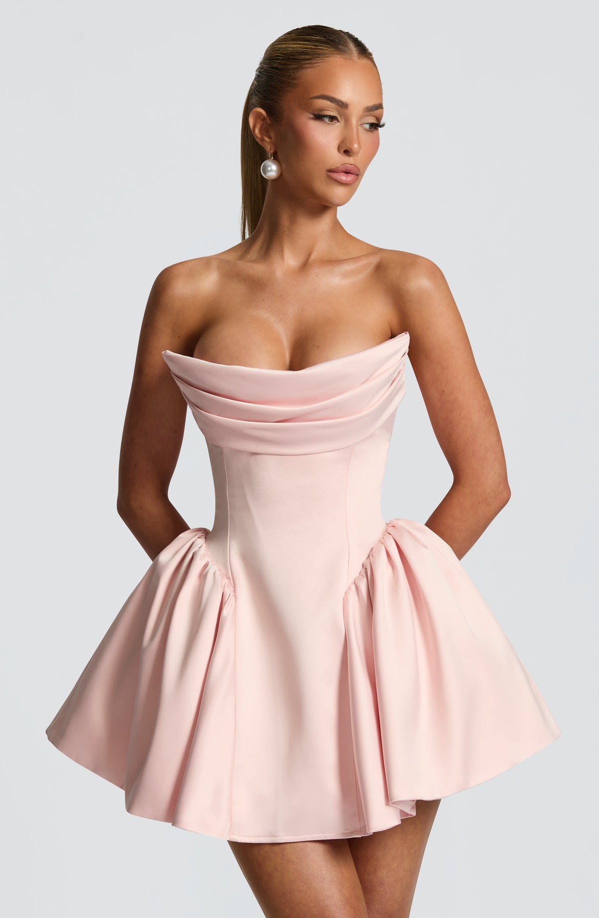 Trinity Satin Mini Dress in Ivory Blush 7