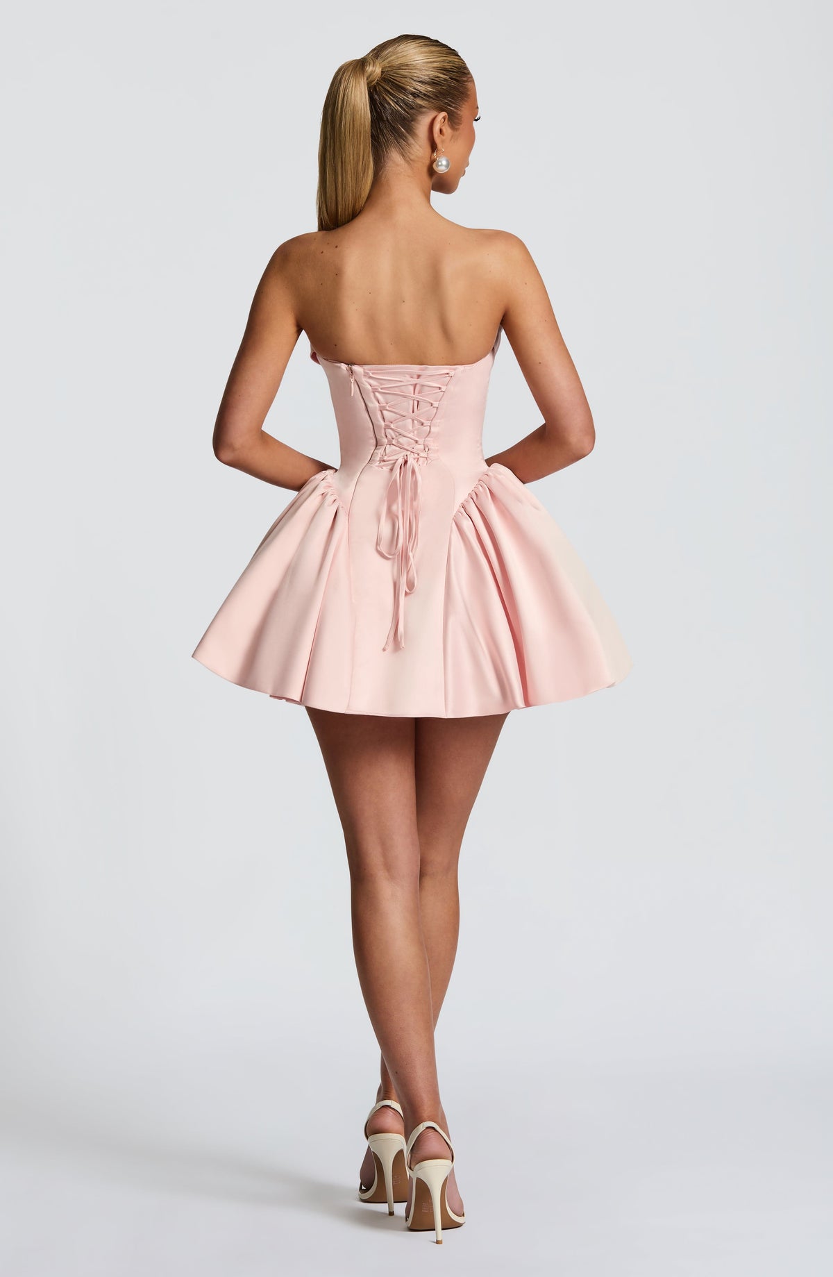 Trinity Satin Mini Dress in Ivory Blush 5