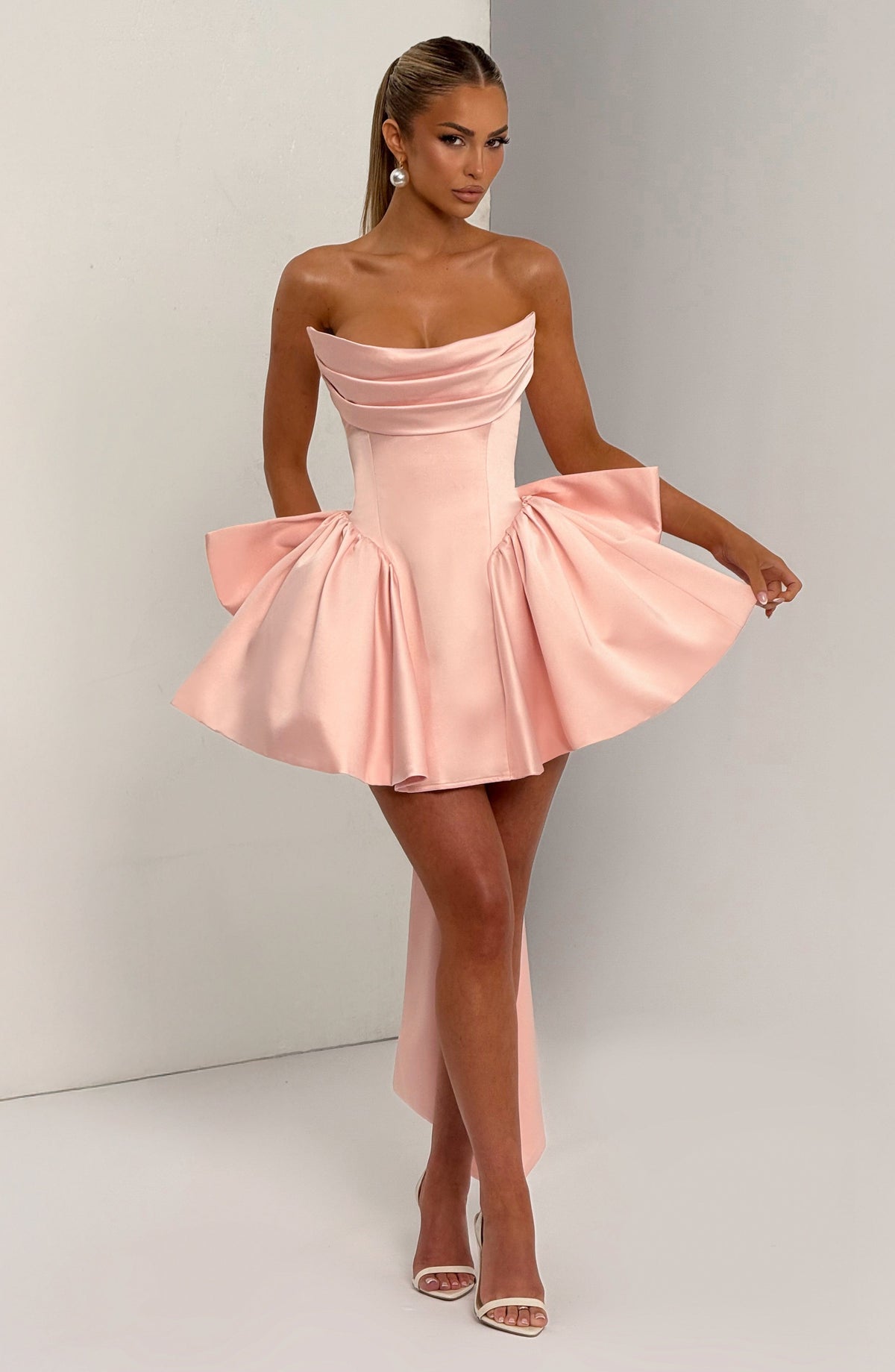 Trinity Satin Mini Dress in Ivory Blush 6