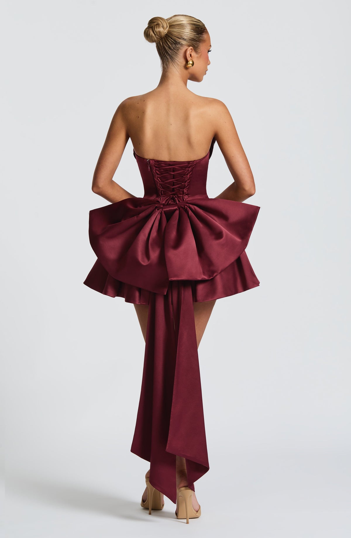 Trinity Satin Mini Dress in Ivory Cherry Lacquer 2