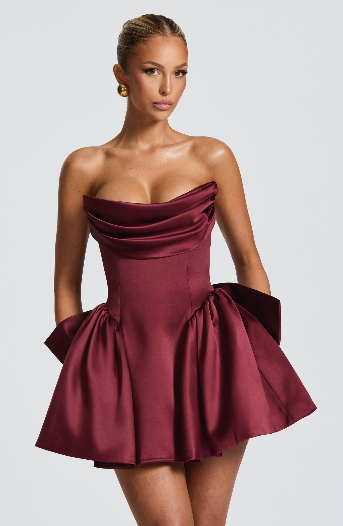 Trinity Satin Mini Dress in Ivory Cherry Lacquer 7