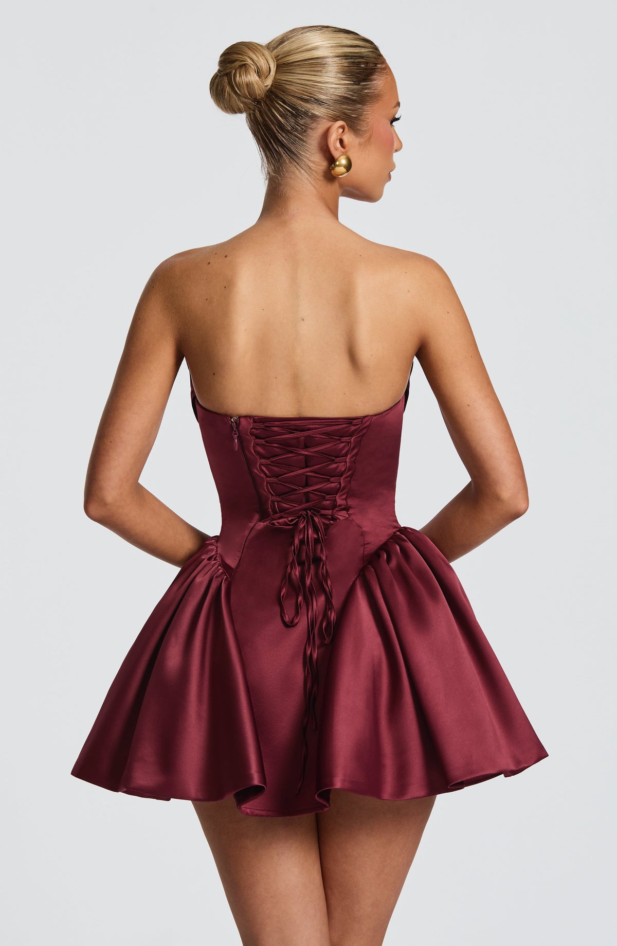 Trinity Satin Mini Dress in Ivory Cherry Lacquer 8