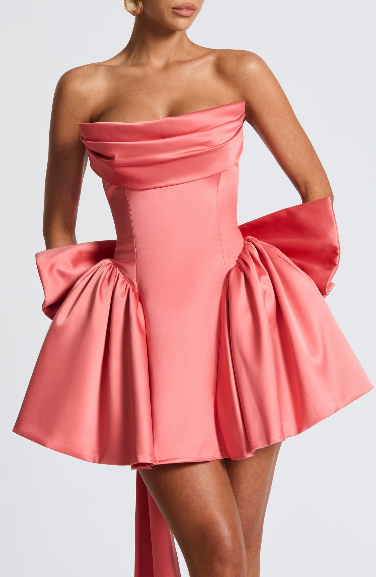 Trinity Satin Mini Dress in Ivory Coral Pink 8