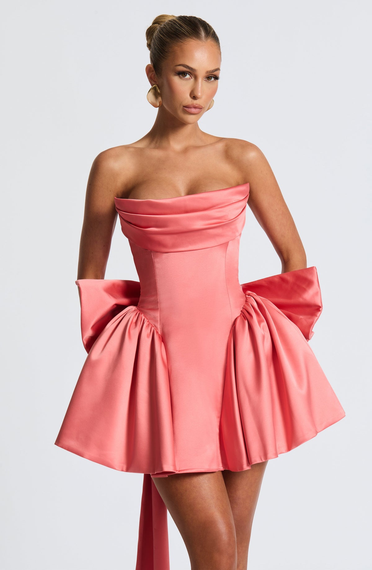Trinity Satin Mini Dress in Ivory Coral Pink 6