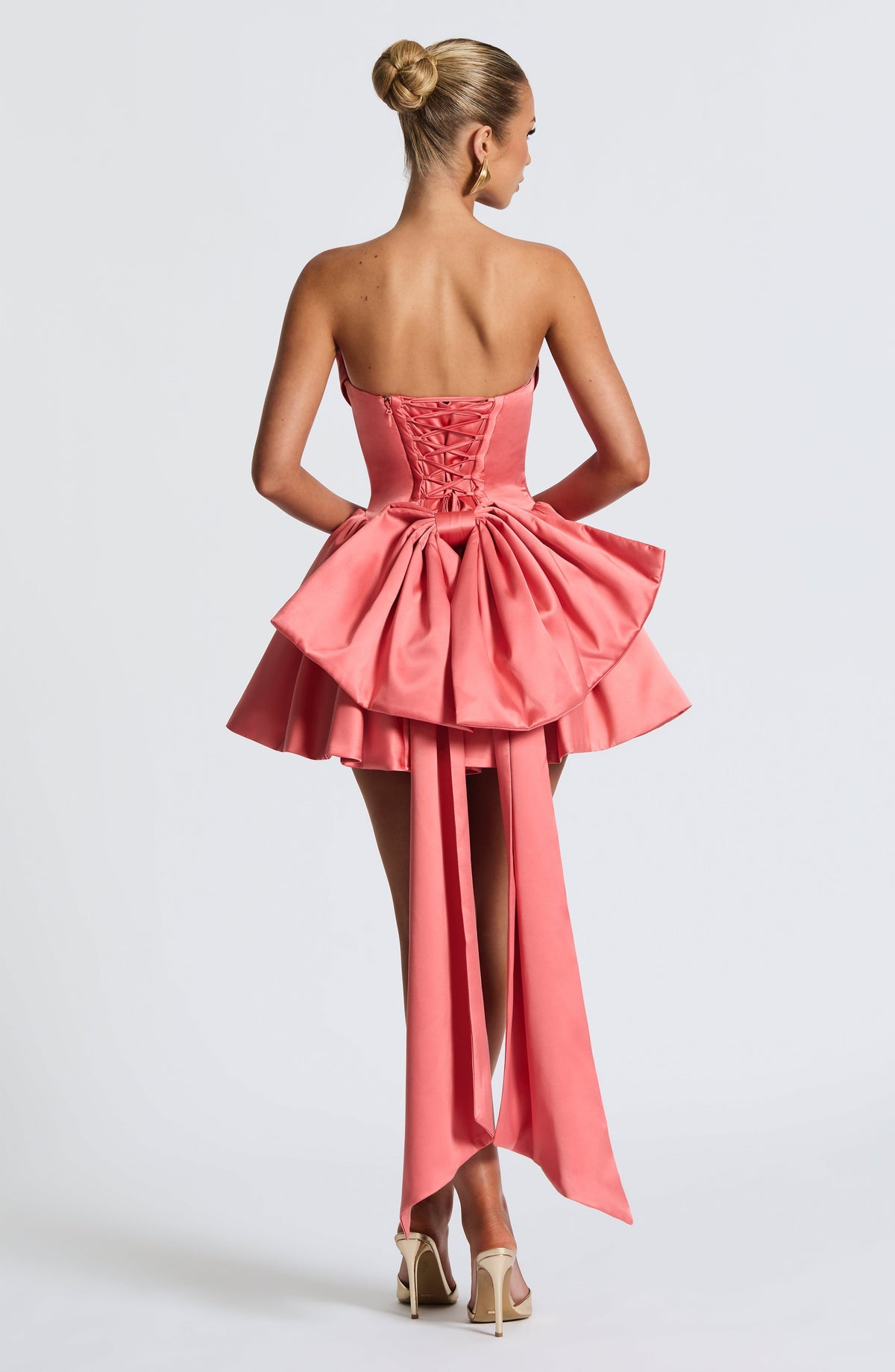 Trinity Satin Mini Dress in Ivory Coral Pink 5
