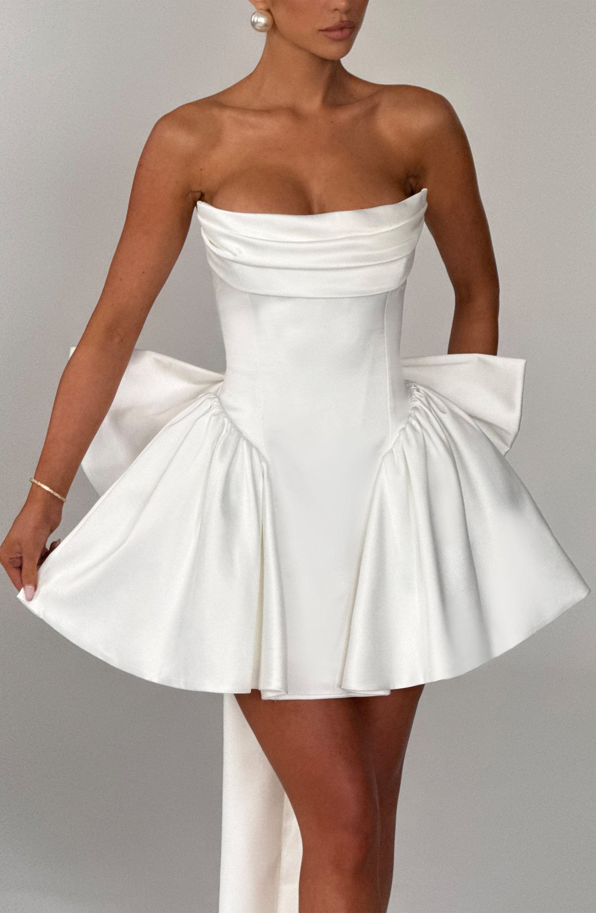 Trinity Satin Mini Dress in Ivory Ivory 6