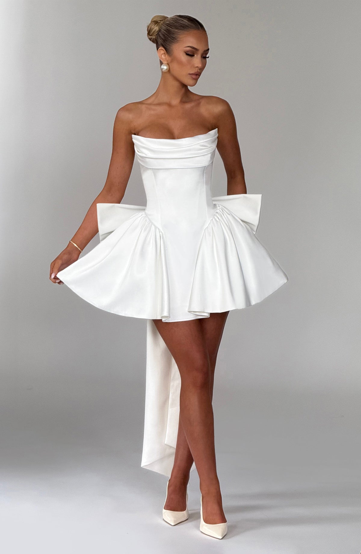 Trinity Satin Mini Dress in Ivory Ivory 3