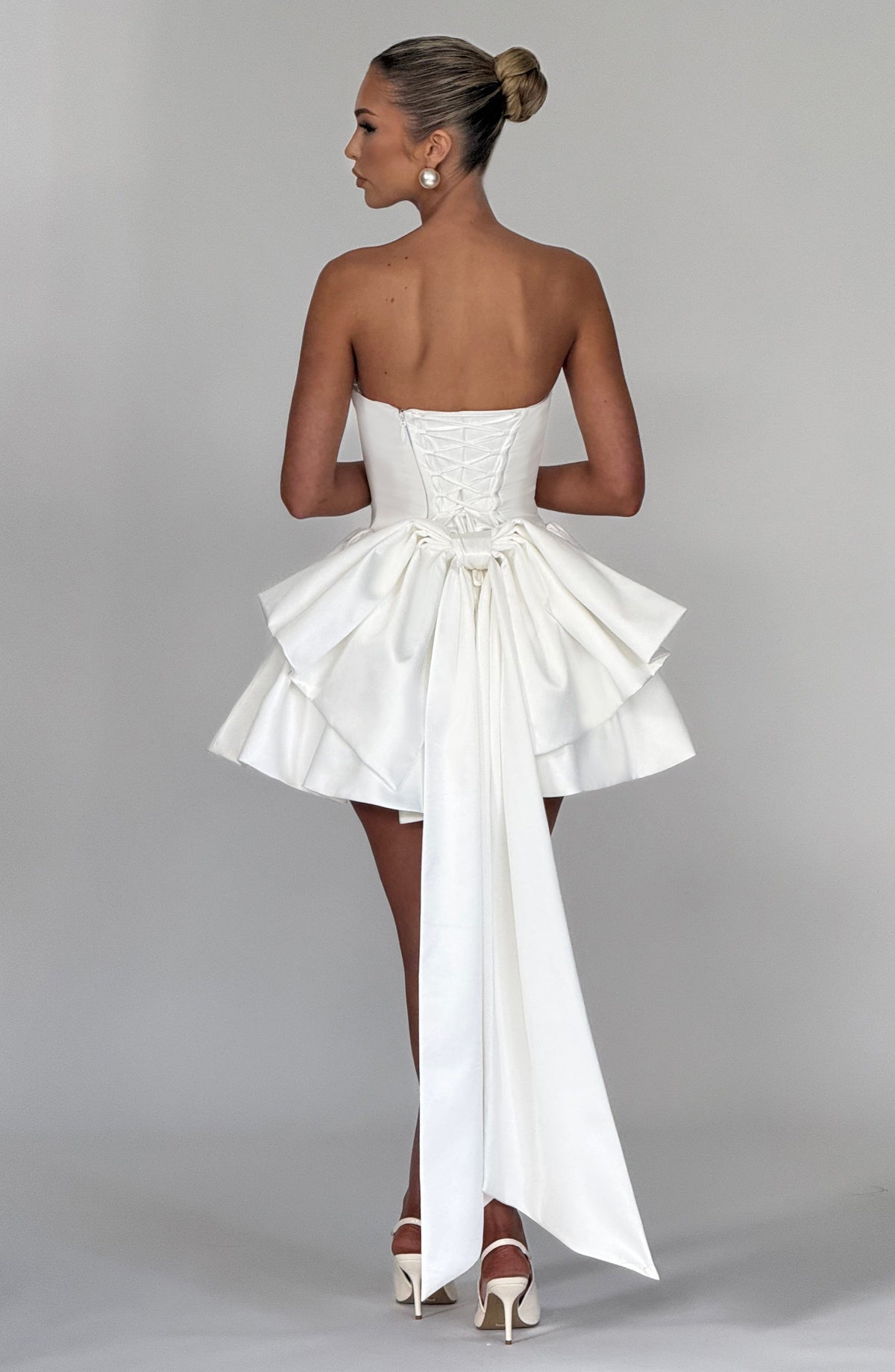 Trinity Satin Mini Dress in Ivory Ivory 4