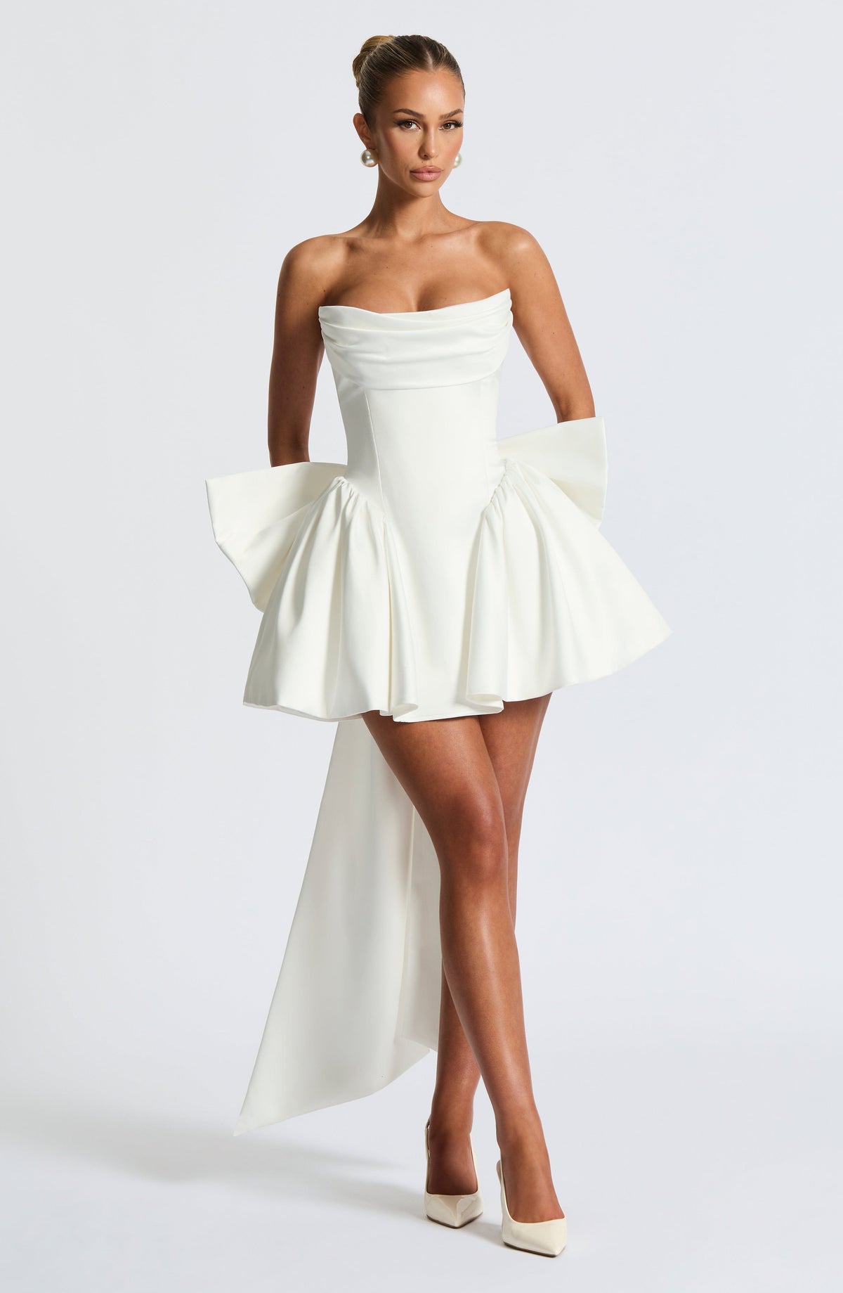 Trinity Satin Mini Dress in Ivory Ivory 10