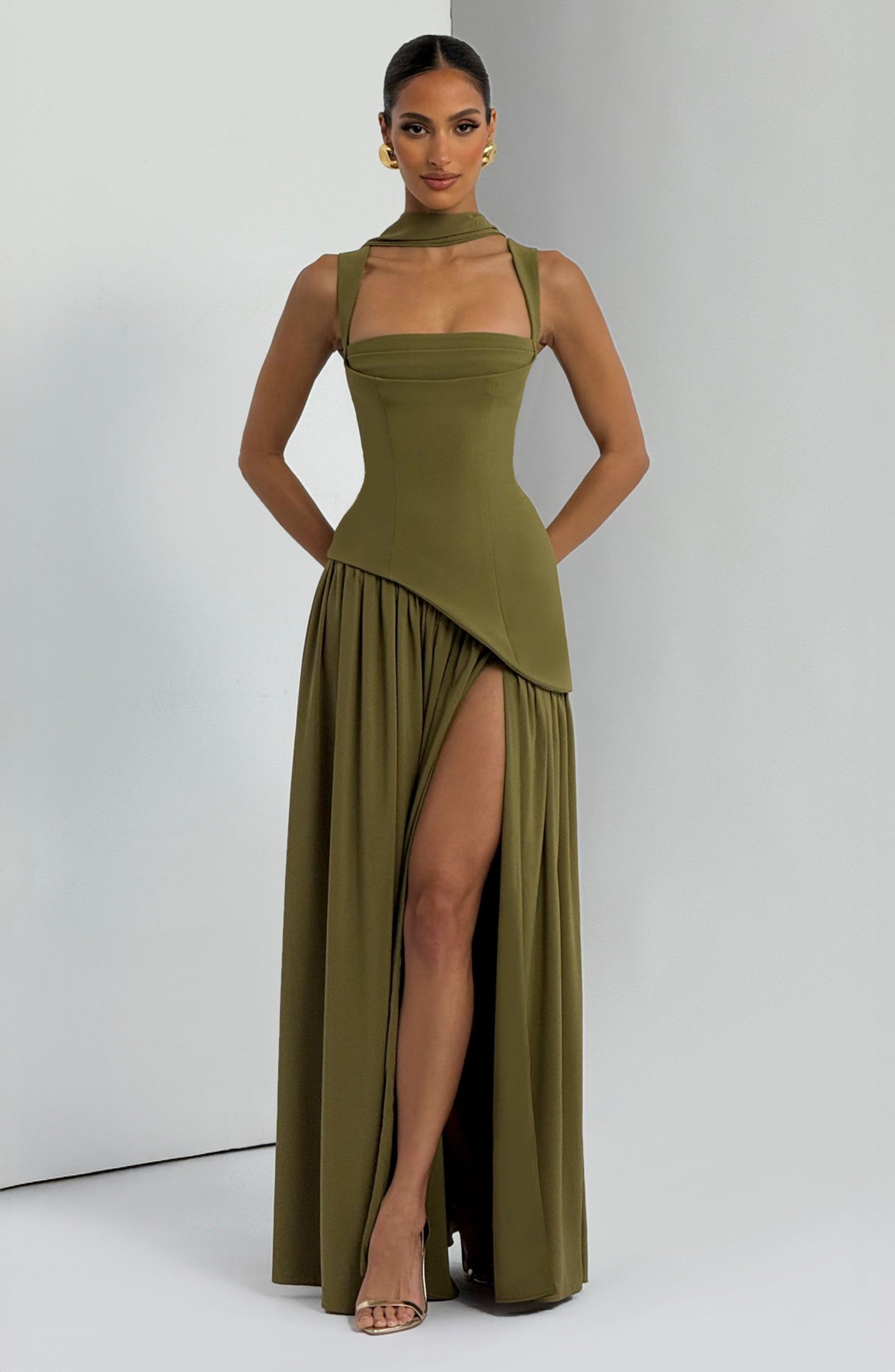 Tullulah Tulle Maxi Dress in Black Deep Olive 1