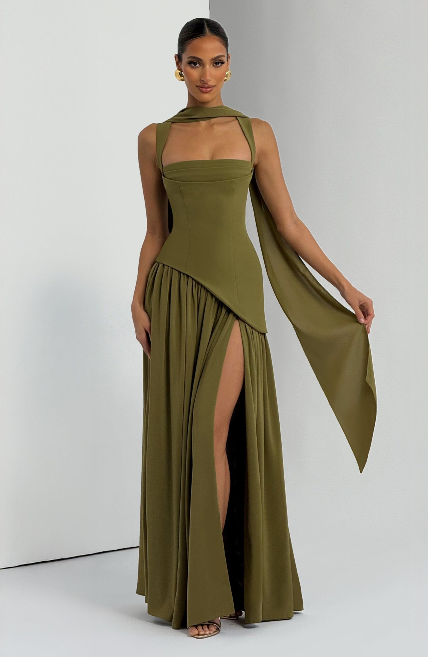 Tullulah Tulle Maxi Dress in Black Deep Olive 7