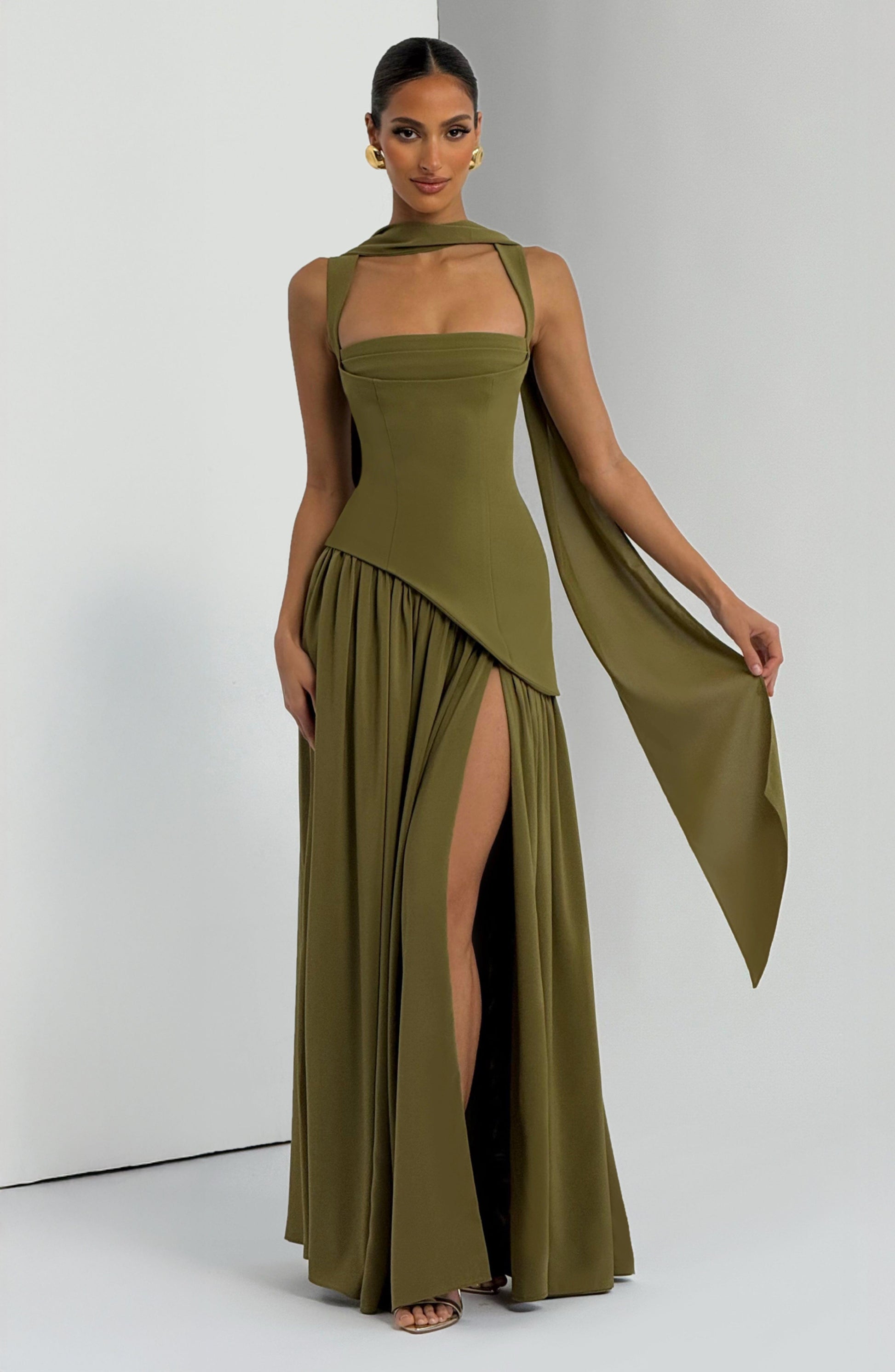 Tullulah Tulle Maxi Dress in Black Deep Olive 7