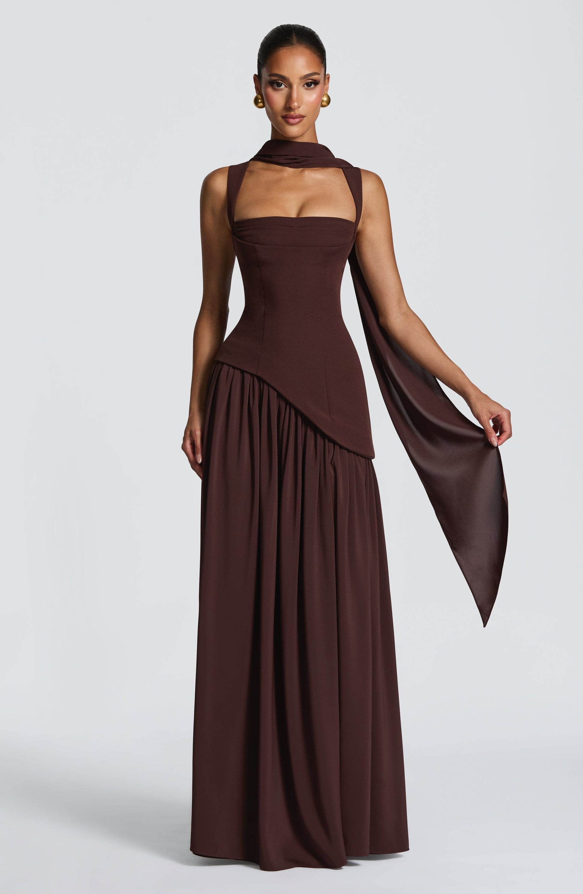 Tullulah Tulle Maxi Dress in Black Plum Brown 2