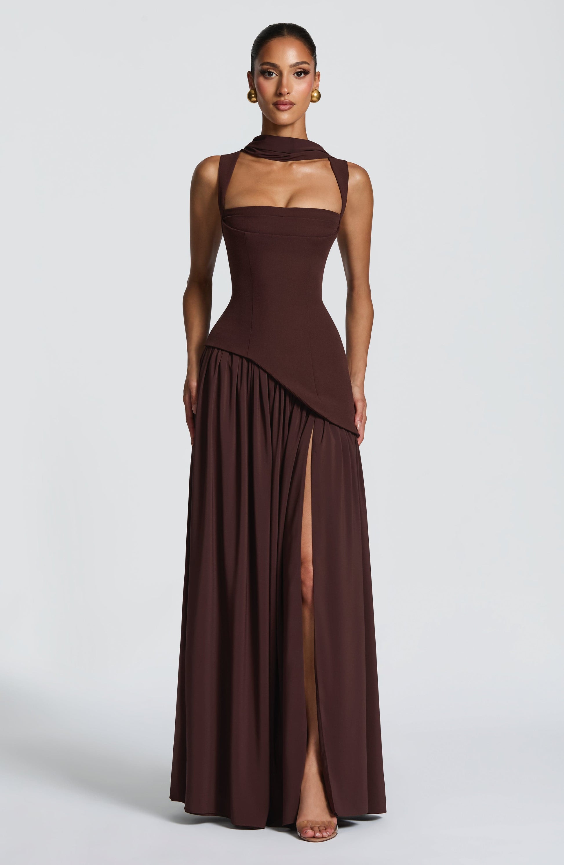Tullulah Tulle Maxi Dress in Black Plum Brown 1