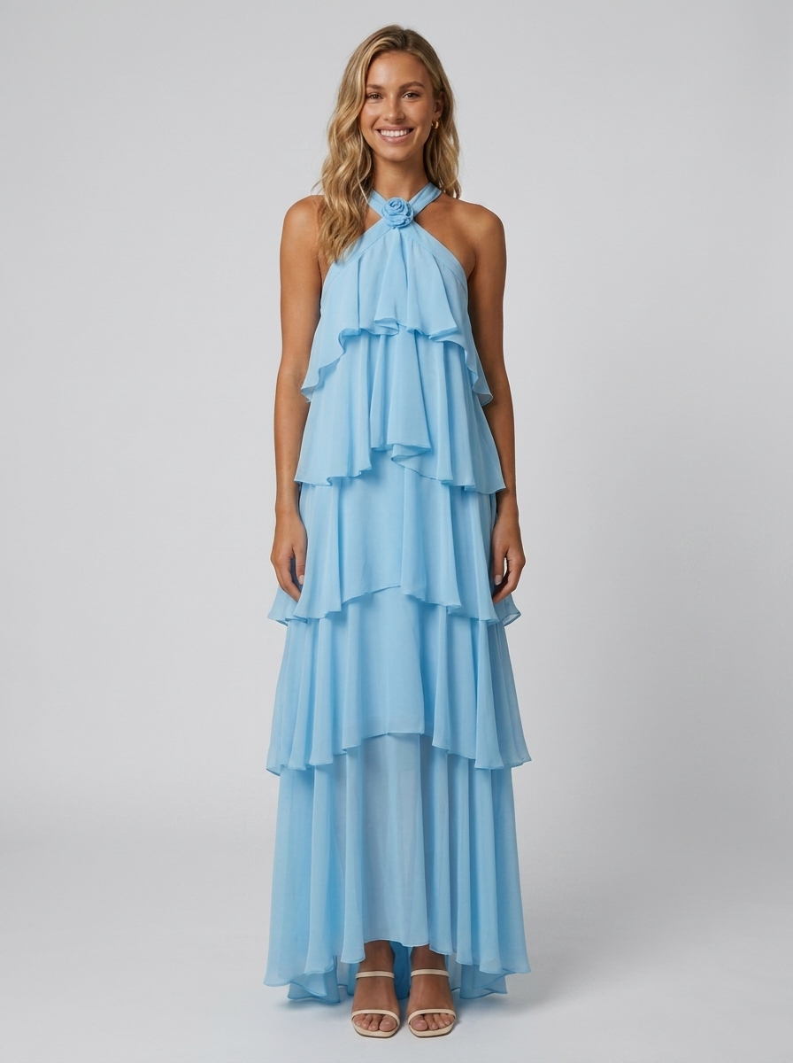 FLOWER MAXI DRESS Blue front